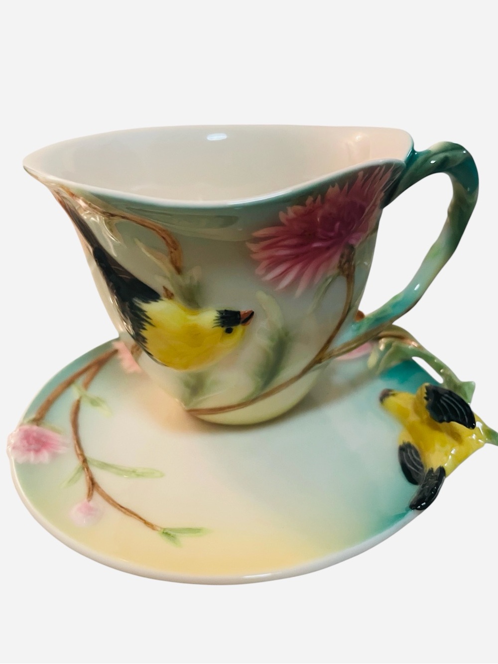 Franz Goldfinch Thistle Fine Porcelain Cup And Saucer Set